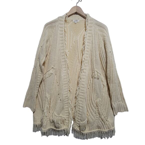 Umgee Sweaters - Umgee Cream Oversized Sweater Boho Cardigan Fringe Funky Open Front Knit Small